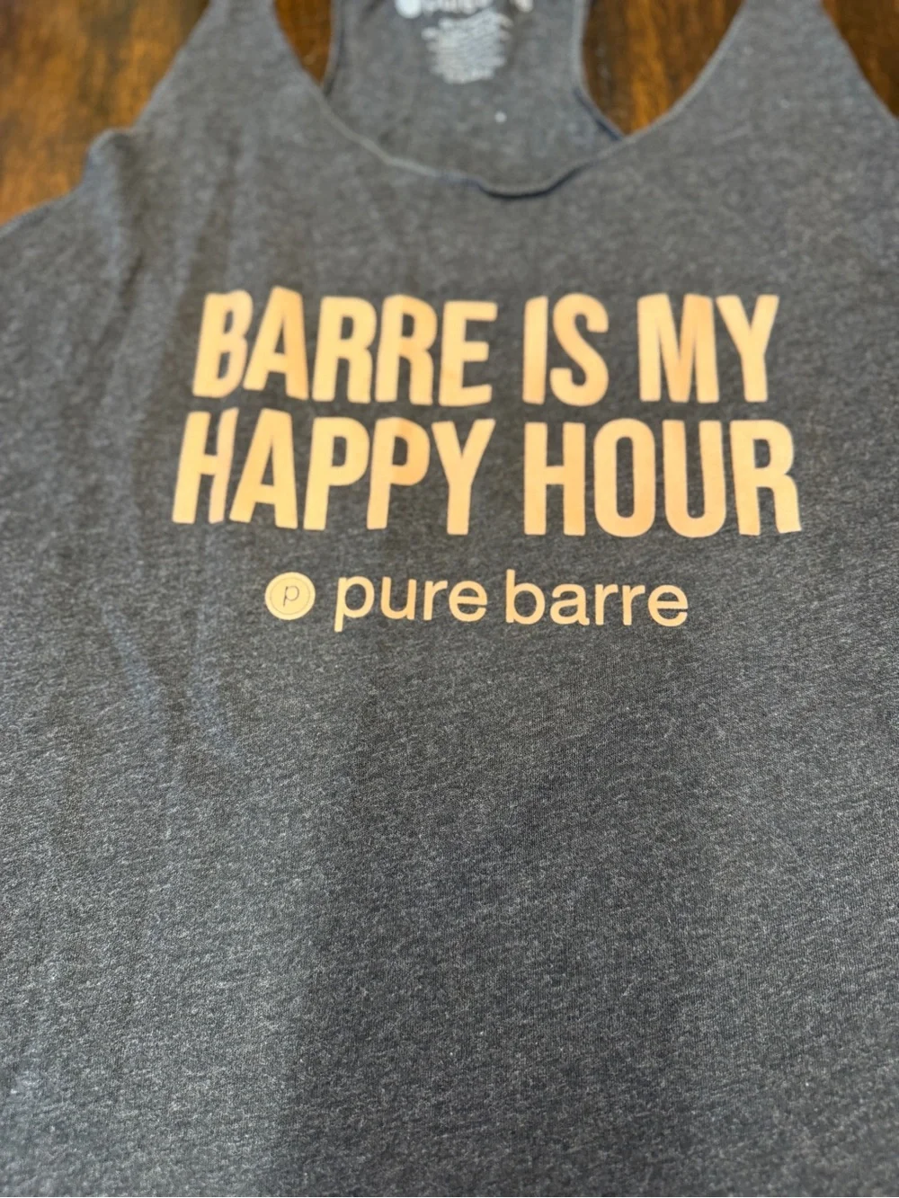 Pure Barre Charcoal Racerback Tank with Yellow Slogan